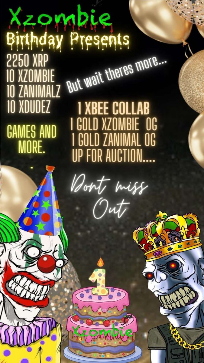 🎁GIVEAWAY ALERT🎁
🏆2 winners, 10 XRP each🏆

𝗧𝗼 𝗣𝗮𝗿𝘁𝗶𝗰𝗶𝗽𝗮𝘁𝗲:
1️⃣Follow Me
2️⃣Like this Post, Retweet &amp; Tag 3 Friends

⏳Winners announced after 150 retweets.

You are cordially invited to a Birthday Party!👇👇👇

#UNDEADARMY #xrpl #XRPLedger #XRPLCommunity