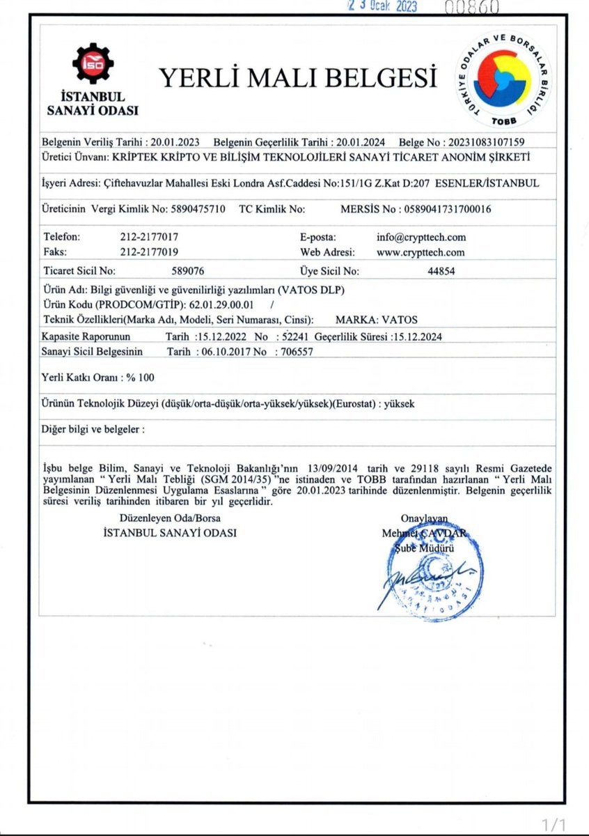 crypttech's tweet image. Veri Sızıntısı Önleme VATOS DLP ürünümüz Yerli Malı Belgesi almıştır. 

#vatos #dlp #datalossprevention #vatosdlp #sibergüvenlik #cybersecurity #yapayzeka #artificialintelligence #aiVeri