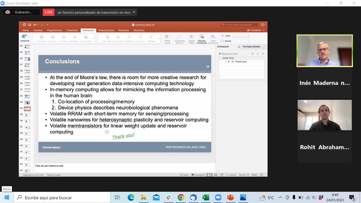nanoGe_Conf's tweet photo. Daniel Ielmini (from @polimi) opens the second day of the Online Conference on Neuromorphic Materials, Devices, Circuits and Systems #NeuMatDeCaS with a keynote talk on 'In-memory #computing with #memristors and #memtransistors'.
🔗 See the program here: https://t.co/u0aJUYQLv1 https://t.co/d9jCUTehs9