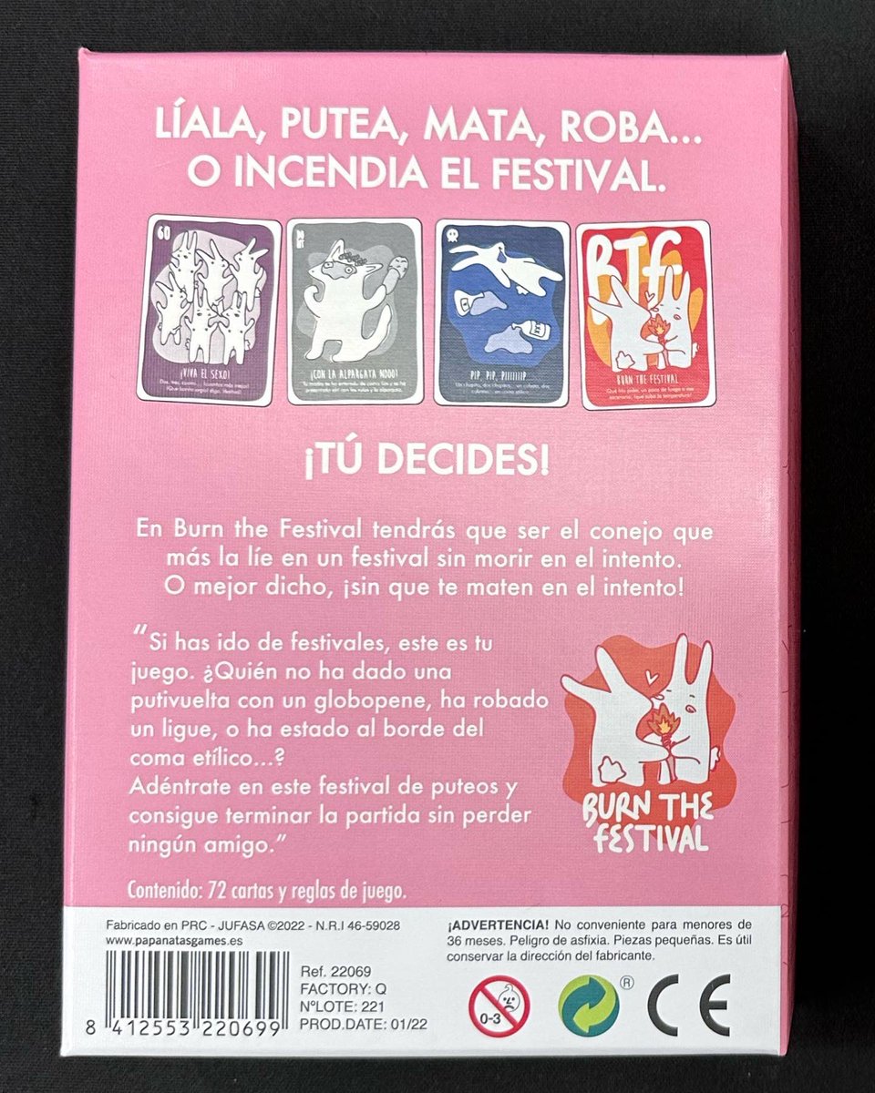 T’agrada anar de festivals?
Burn The Festival es un joc de cartes ràpid, divertit i esbojarrat ambientat en la postpandèmia.
T’animes a provar-lo?

<a href="/papanatasgames/">papanatasgames</a> #burnthefestival #bgg #boardgames #jocsdetaula