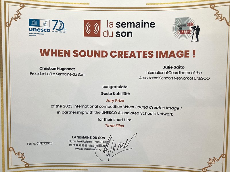LithuaniaUNESCO's tweet photo. The 20th edition of #UNESCO’s Week of the Sound was launched..!
The short film “Time flies”, created by Guste Kubiliute from Lithuania has been awarded the Prix du Jury of the International Competition “When Sound Creates Image”..!
@LaSemaineduSon
#UNESCO
#lasemaineduson https://t.co/dQAsTQaisP