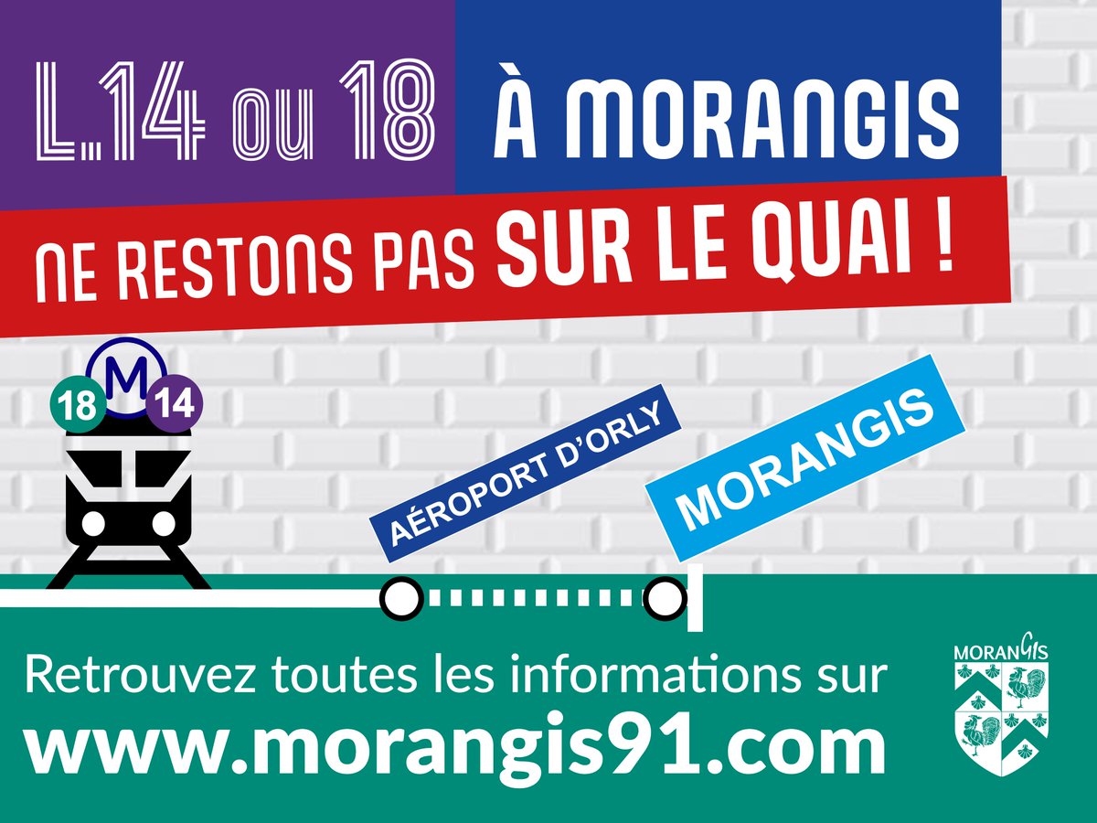 [ LIGNE 14/LIGNE 18 ]
L'engagement de la Municipalité pour l’arrivée d’une gare à Morangis se poursuit avec une nouvelle action : Mairie, panneaux et axes stratégiques sont revêtus des couleurs des L14 et 18. 
morangis91.com/lignes-14-ou-1…