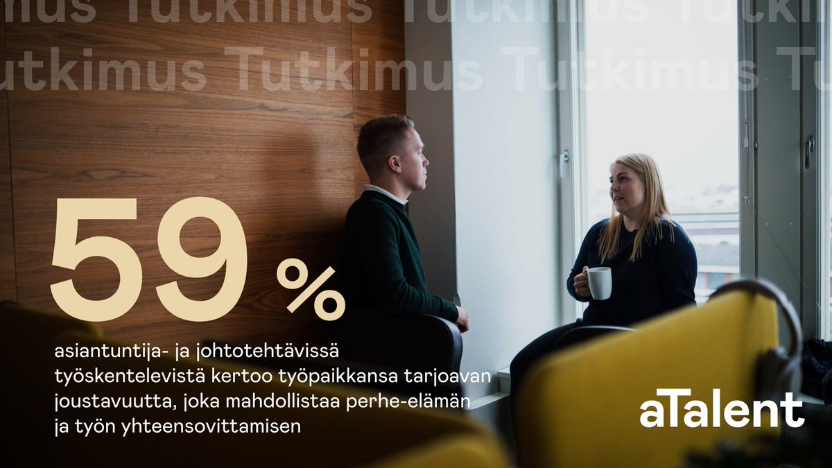 Tiesitkö, että yli puolet johtotehtävissä työskentelevistä kokee työnantajansa tarjoavan joustavuutta, joka mahdollistaa perhe-elämän ja työn yhteensovittamisen? Lue lisää Perhe- ja työelämätutkimuksemme: hubs.ly/Q01yzPb00