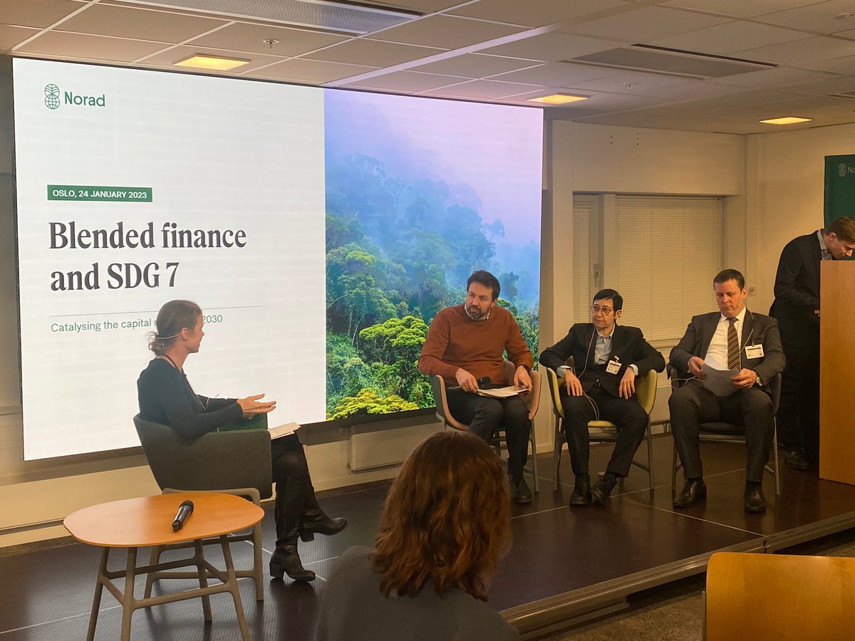 .@noradno meeting in Oslo today: Panel about the importance of blended finance to derisk projects to attract debt and equity to lift projects off the ground in Africa. Our @NABAorg Advisory board member Orli Arav sharing the success stories #blendedfinance and #SDG7