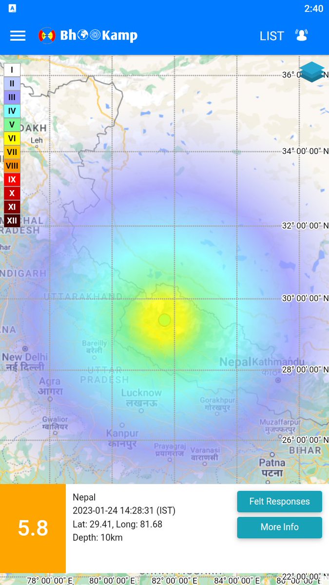 NCS_Earthquake's tweet photo. Earthquake of Magnitude:5.8, Occurred on 24-01-2023, 14:28:31 IST, Lat: 29.41 &amp; Long: 81.68, Depth: 10 Km ,Location: Nepal for more information Download the BhooKamp App https://t.co/gSZOFnURgY
@ndmaindia @Indiametdept @Dr_Mishra1966 @Ravi_MoES @OfficeOfDrJS @PMOIndia https://t.co/y1Ak7VbvFB