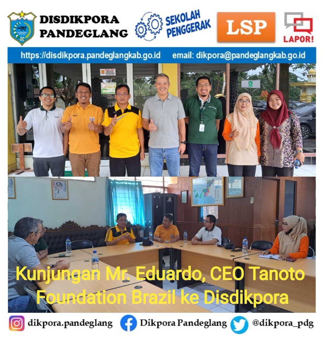 dikpora_pdg's tweet photo. Sekdis Dikpora didampingi fungsional Perencana dan Kasi Kurikulum PAUD PNF menerima kunjungan kerja Mr. Eduardo, CEO Tanoto Foundation Brazil didampingi, Irwan Gunawan, Manajer Tanoto Foundation Indonesia dan Panji Azis Pratama, Manager Program Anak SIGAP. https://t.co/YY2dGvhwa0