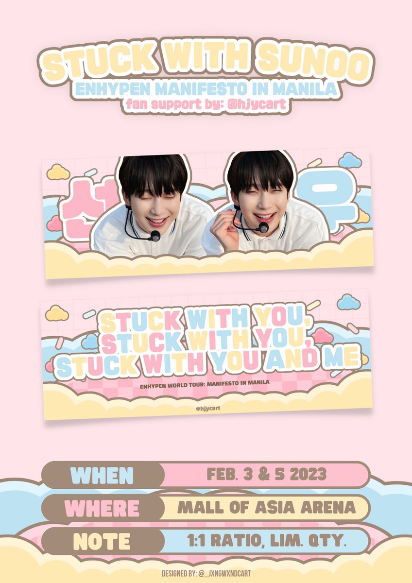 cosmicevxn's tweet photo. #MANIFESTO_IN_MANILA 

✭ our ball of sunshine ! sunoo fan support banner for manilafesto by @hjycart 

to claim on d-day ☁️
𓂋 like &amp; rt 
𓂋 show proofs on d-day 
𓂋 1:1 ratio; vvv limited qty !

this is open for all 🪧 
thank you and see you ♡ https://t.co/vAdW5Xrmad