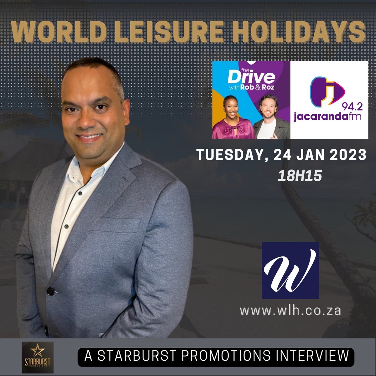 StarburstPromo's tweet image. At 18H15, MD of @WorldLeisureH , Rameswarsingh Jeenarain, will be the in (island) studio guest on @JacaDrive !
Be sure to tune in and find out why Sugar Beach Resort, Mauritius offers so much more for you!
#SunLife #ComeAlive #RatherBeInMauritius @jacarandafm