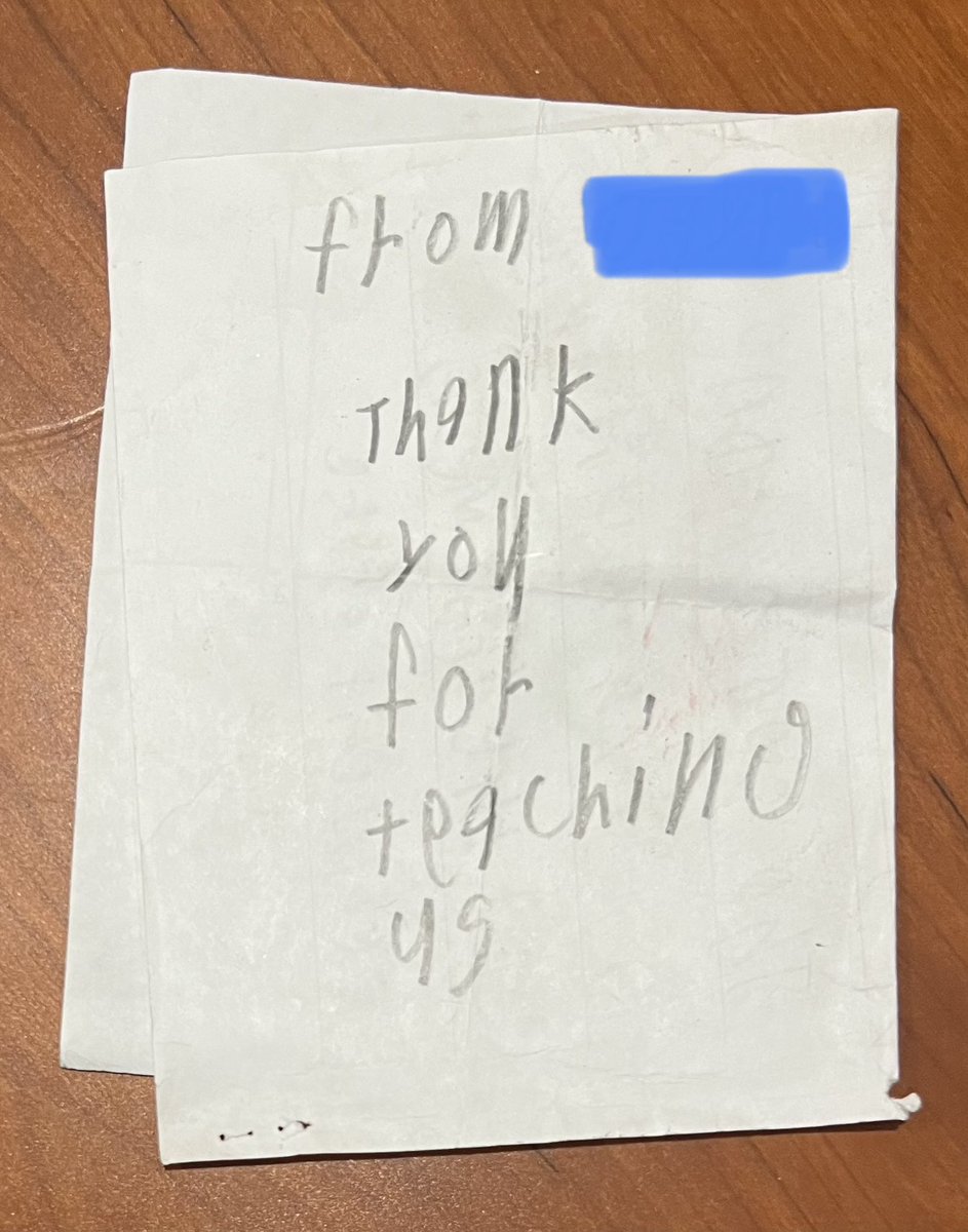 Celyendo's tweet photo. 1/23/23 Reflection: 
Day 1 of #GreatKindnessChallenge
I was touched when full of energy J.J. gently slipped me a folded thank you. I 💗how it’s a mahalo for teaching “us”. The other side showed growth🌱. Class giddily giggled pushing button events!🐶 #CSforALL #CSforHI #CSceleste https://t.co/To0DztRLkx
