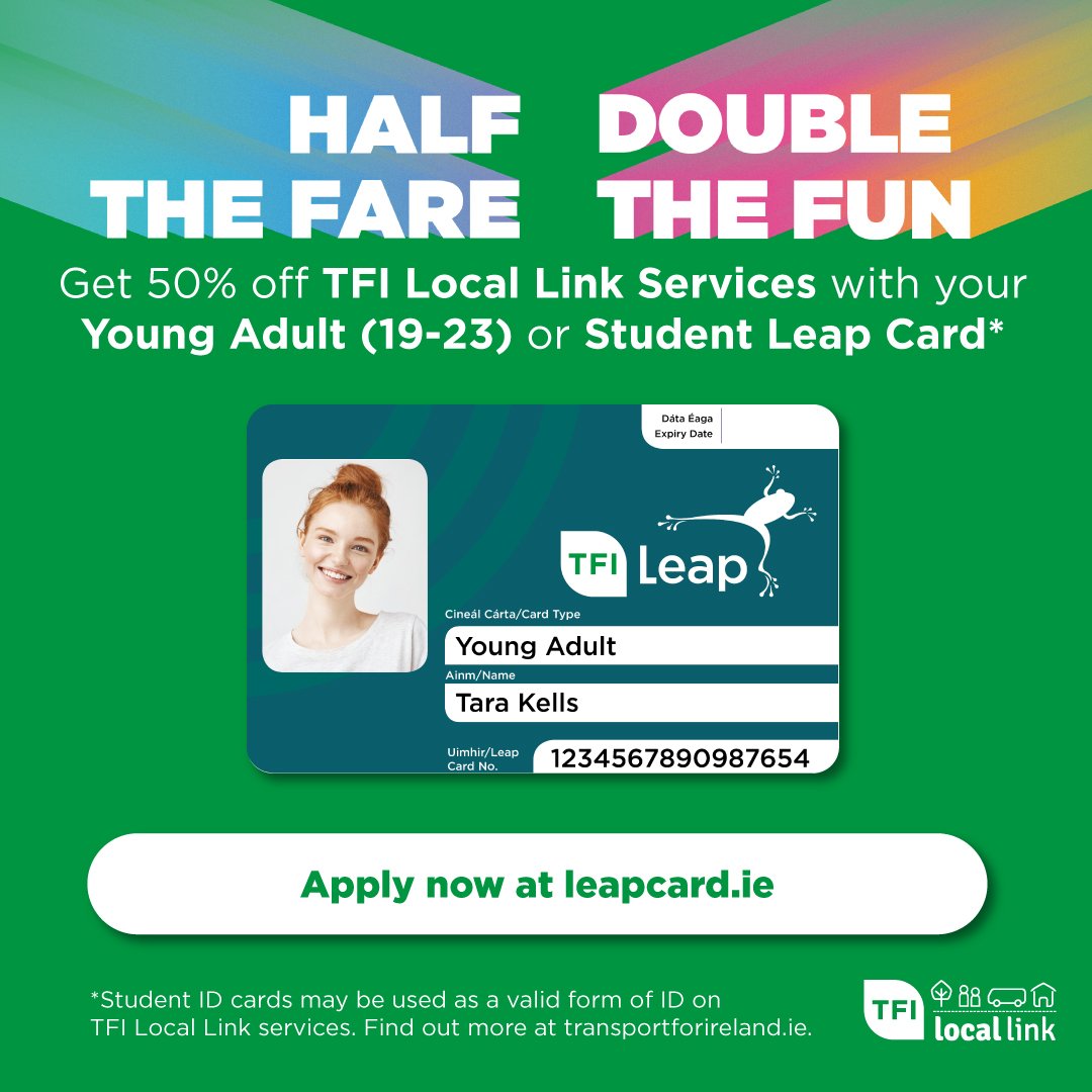 LocalLink_Mayo's tweet photo. TFI Leap Card is accepted on route 978.  TFI Leap Card is a prepaid travel card that is the easiest way to pay your fare on public transport around Ireland.  For more information visit Let's talk about TFI Leap Card - Leap Card

#reducedfares #leap #TFI #LocalLink https://t.co/LwqQgY28Mh