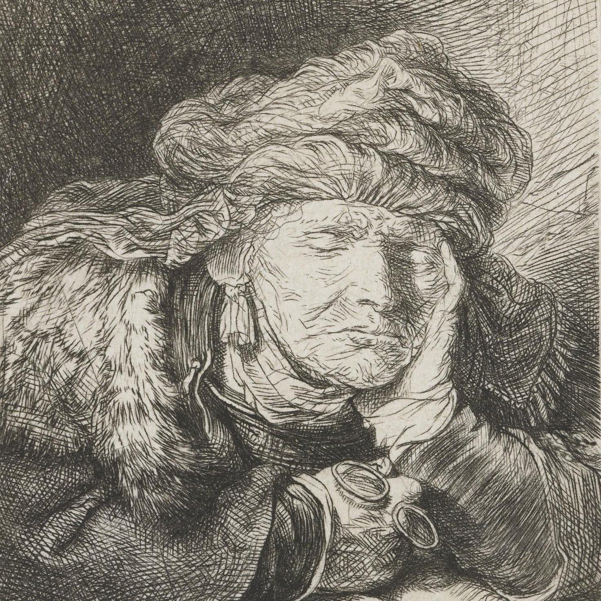 Rembrandt depicting our mood all day, every day... 💤 📸: Rembrandt, Oude slapende vrouw | Sleeping Old Woman, 1635/37.