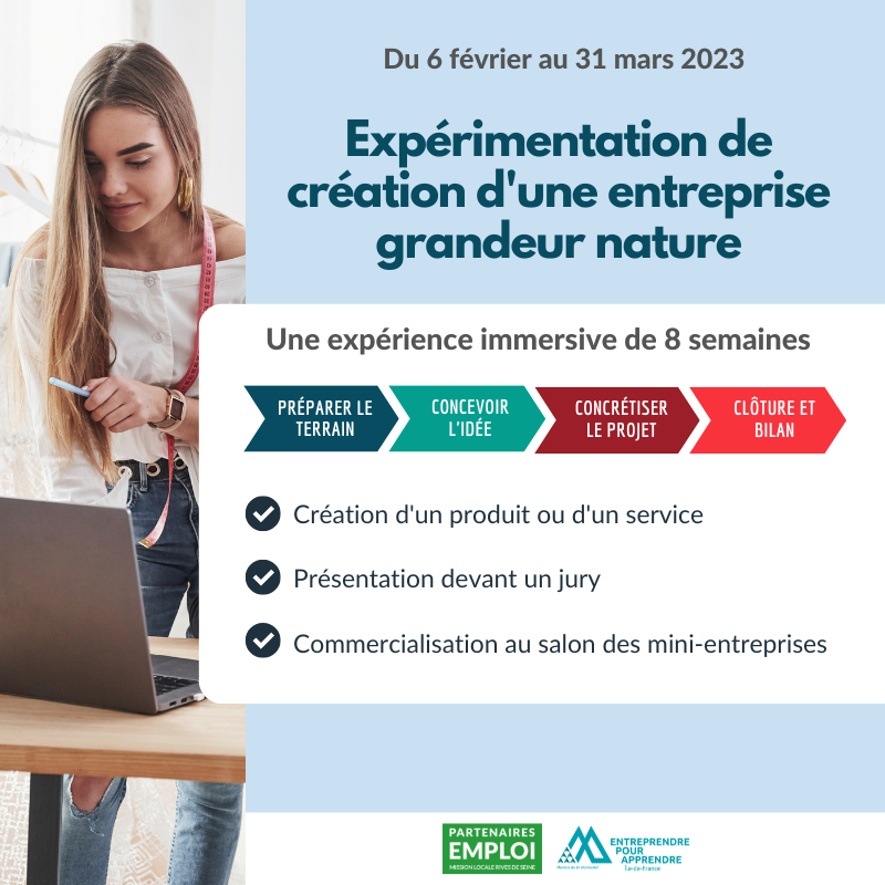 Expérimenter la création d’une entreprise vous tente ? Participez au projet Mini Entreprise® déployé en partenariat avec <a href="/EPA_IDF/">Entreprendre Pour Apprendre Ile-de-France</a> !

Ce projet permettra aux participants de créer un produit ou un service en expérimentant les différentes étapes.

+ d'info : mlrivesdeseine.com/action/projet-…
