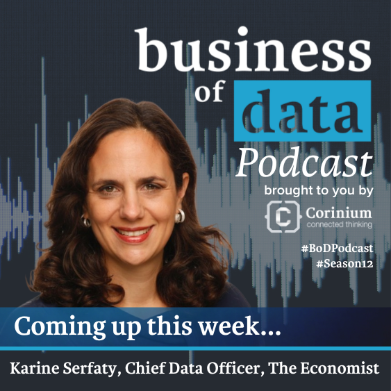 TheBusOfData's tweet photo. Coming up this week on the Business of Data Podcast, we are joined by Karine Serfaty, Chief Data Officer for the Economist! 

Together host Catherine and Karine chat about green field data opportunties, and the task of maturing a data culture. #podcast #data https://t.co/OVRMC0jPWy