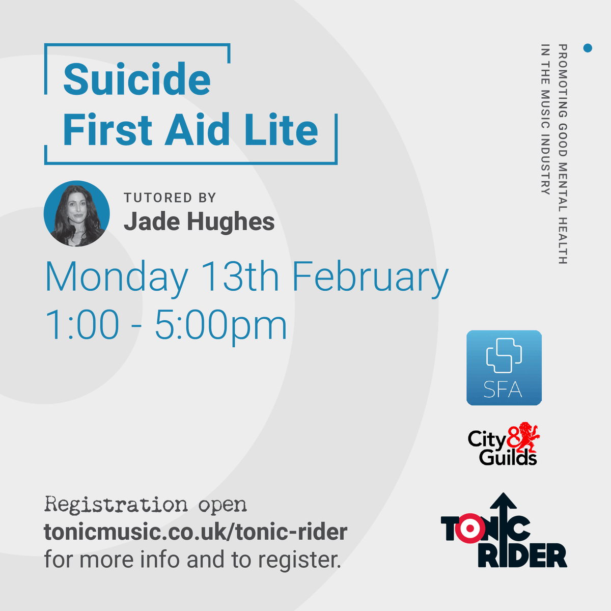 Tonic Rider (@tonicrideruk) on Twitter photo Last few days to register....
<a href="/suicidefirstaid/">SFA: Suicide First Aid</a>
tonicmusic.co.uk/tonic-rider
#TonicRider #FirstAid #MentalHealth #Wellbeing #MusicIndustry Last few days to register....
<a href="/suicidefirstaid/">SFA: Suicide First Aid</a>
tonicmusic.co.uk/tonic-rider
#TonicRider #FirstAid #MentalHealth #Wellbeing #MusicIndustry
