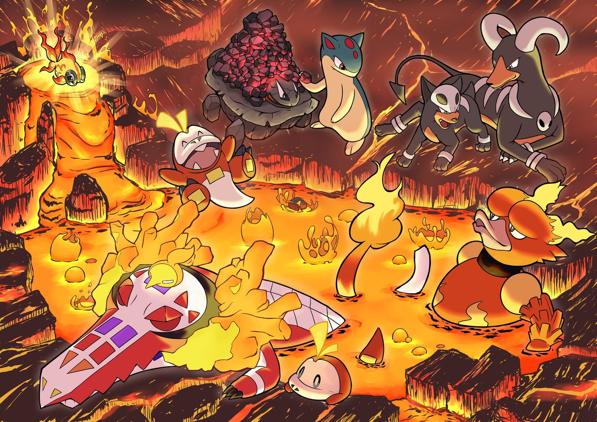 molten rock pokemon (creature) fire no humans open mouth fangs rock  illustration images