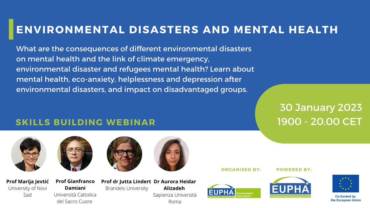 EUPHActs's tweet image. #ClimateEmergencies &amp;amp; #EnvironmentalDisasters impact #mentalhealth and there is increasing recognition they are linked with social health inequalities. Developing and applying methods to preserve mental health in strengthening community resilience to disasters is essential [...]