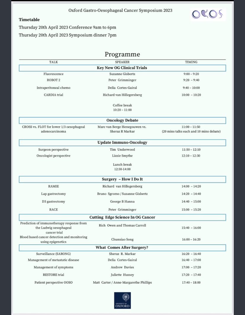 DeliaCortesGuir's tweet photo. Join us for the @UniofOxford gastro-esophageal cancer symposium. Outstanding organization by @MarkarSheraz it’s a honor to be part of the panel. Registration https://t.co/8A70VLGsCW @SoMe4endoscopy @iq_me4 @SoSurgery @me4_so @SPeritoneum @SWexner @viamedsalud @glehenolivier https://t.co/6qPFJQFVAg