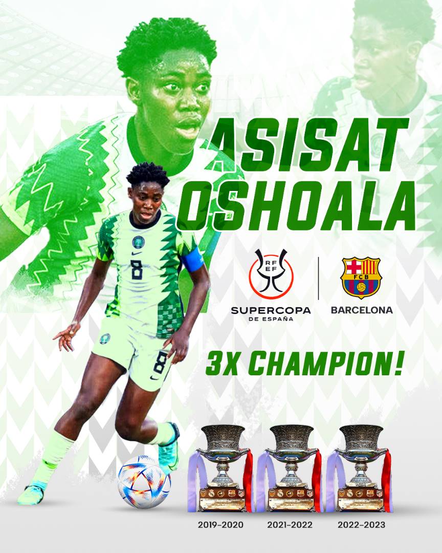 🥳💥Here's to celebrate our finest ambassador, Asisat Oshoala, on her third #SupercopaFemenina title 🏆🏆🏆

Congratulations <a href="/AsisatOshoala/">ASISAT O.O.N</a>
👏🥇♥️