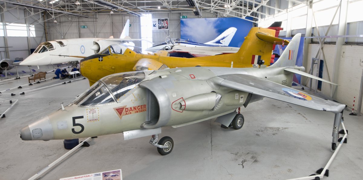 RAFMUSEUM's tweet photo. #OnThisDay in 2014 : Hawker Siddeley #Kestrel FGA1 XS695 is unveiled to the Midlands public. It had undergone full anti-corrosion treatment, restoration and repaint in the MBCC conservation centre. The Kestrel was a #VSTOL test aircraft which led to the Harrier #jumpjet. https://t.co/B1ZvKYxgRL