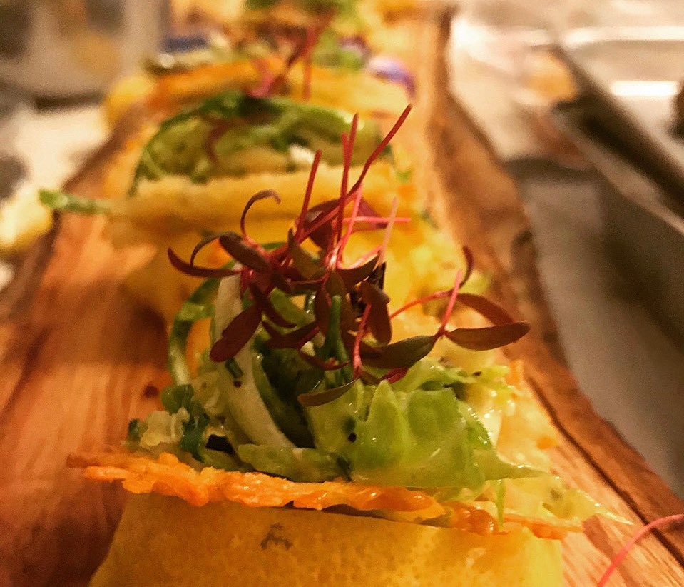 Taco Tuesday but make it Caesar- crispy parmesan taco shells, shaved Brussels sprout Caesar 
.
.
.
.
#taco #tacotuesday #horsdoeuvres #smallbites #madewithlove #brussels #winter #yum #delicious #tasty
