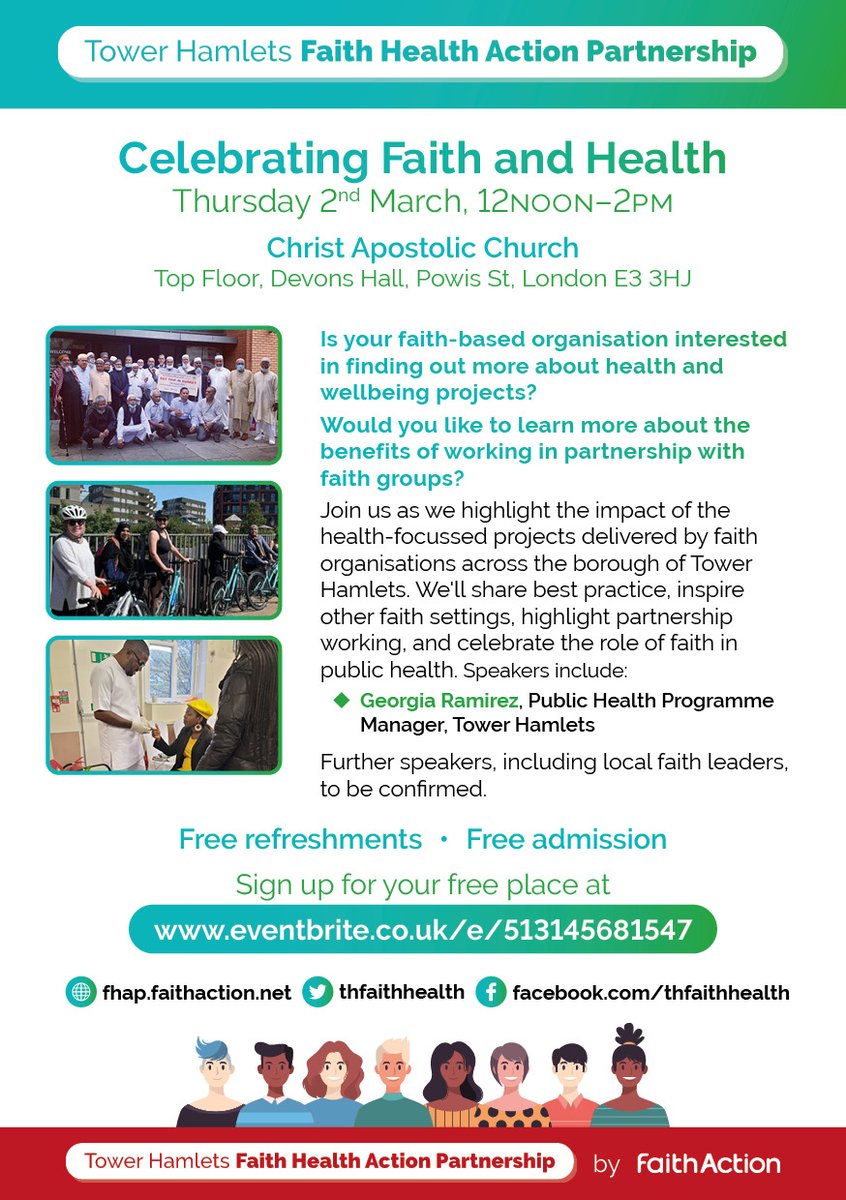 We are celebrating the work of the Faith Health Action Partnership! Join us on 2 March to find out how faith based orgs in #TowerHamlets have been funded to provide #health focused activities for local communities! #FaithinPartnership eventbrite.co.uk/e/513145681547