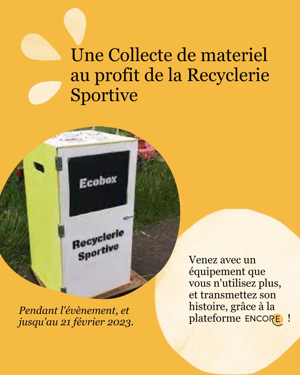 ColineMillie's tweet photo. @audencia @audencia_ms_mos @FairPlay4Planet @JulienPierre4 Sur l'évènement, une collecte de matériel sportif sera organisée au profit de la @RecyclerieSport  ! 
Venez avec un équipement qui a déjà été aimé, et racontez son histoire ! 
On se charge de lui assurer sa plus belle seconde vie 
🏓🏈🎽⛸🥊 https://t.co/GSU9JXK4G8