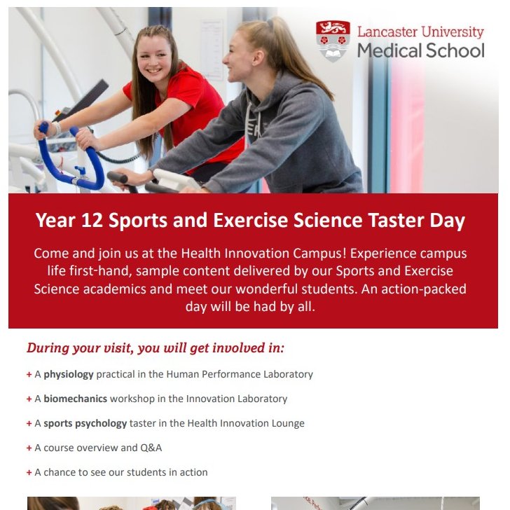 Invites to local schools and colleges sent to the Yr 12 Taster Day @LU_SportsExSci @LancasterMedSch Please get in touch if you haven't received but would like to! 🚴‍♀️🏃‍♂️🩺🫁