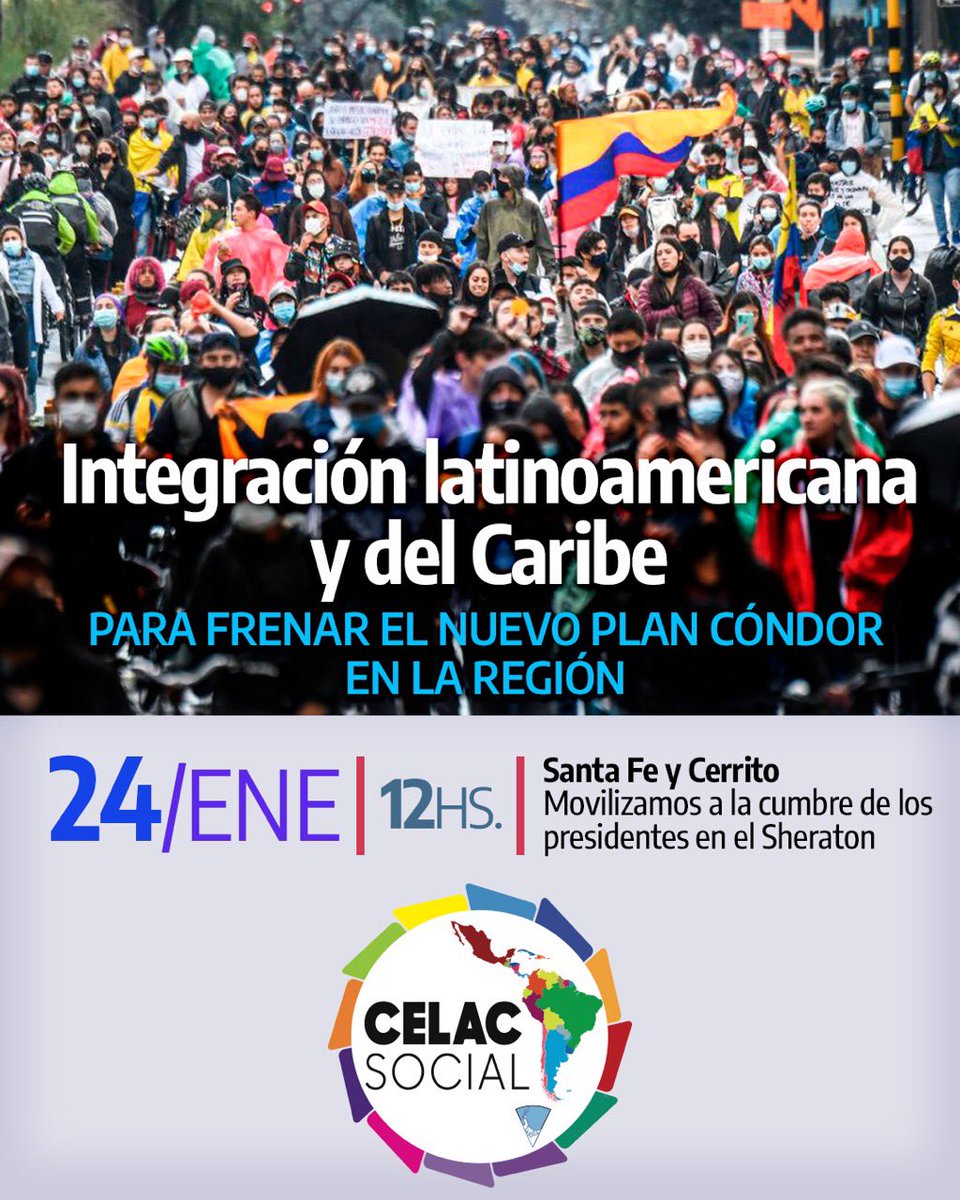 #Hoy en Argentina las fuerzas populares de la #CelacSocial marchamos a la cumbre de Jefas y Jefes de Estados a hacerle entrega del documento elaborado por este espacio de integración de los pueblos de America Latina y el Caribe.#CELACEsUnidad