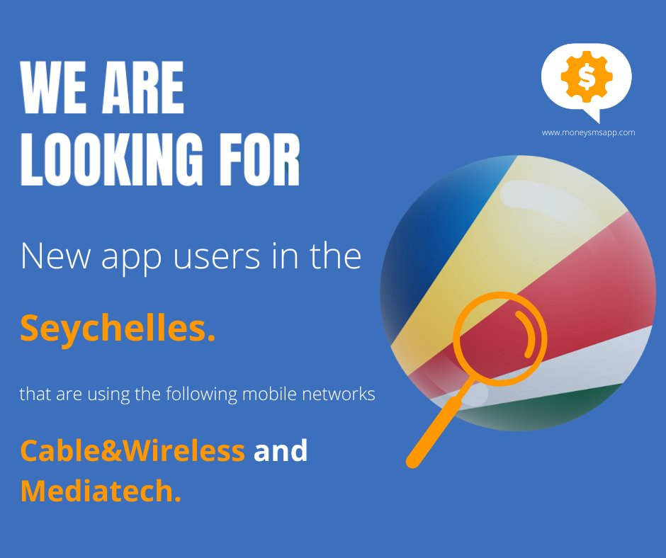 moneysmsapp's tweet photo. We are looking for new app users in Seychelles that are using the following networks: Cable&amp;Wireless and Mediatech.
Send your referral code if you know someone who matches the stated conditions and direct them to the following link: 
https://t.co/Ma1oGY3zhM
#makemoneyonline https://t.co/SBAR5zPdgv