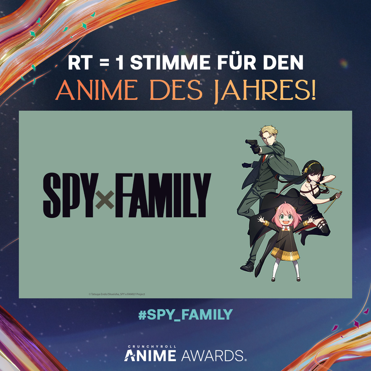Crunchyroll_de's tweet image. 🌟 RT = 1 STIMME 🌟

🔎 #SPY_FAMILY für den Anime des Jahres bei den #AnimeAwards 2023!

🗳 Gib deine Stimme für andere Kategorien ab: got.cr/3XEFZAq
