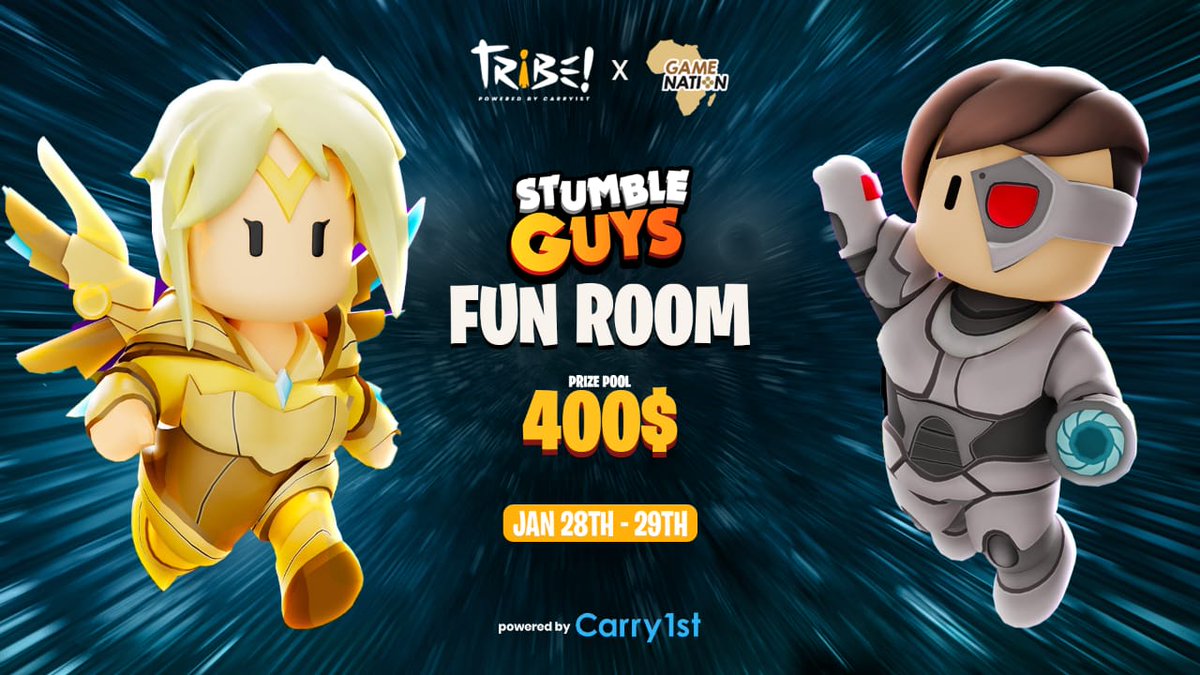 Tribe in partnership with Game Nation Africa ® presents...

*STUMBLE GUYS FUN ROOM* with a prize pool of $400. 

Dont sleep on this one. *"It's basically free money for everyone"*.

Register here now: 
discord.gg/qZtgGnrH

Warm up sessions here: 

chat.whatsapp.com/K5T4ND92bPoAmi…