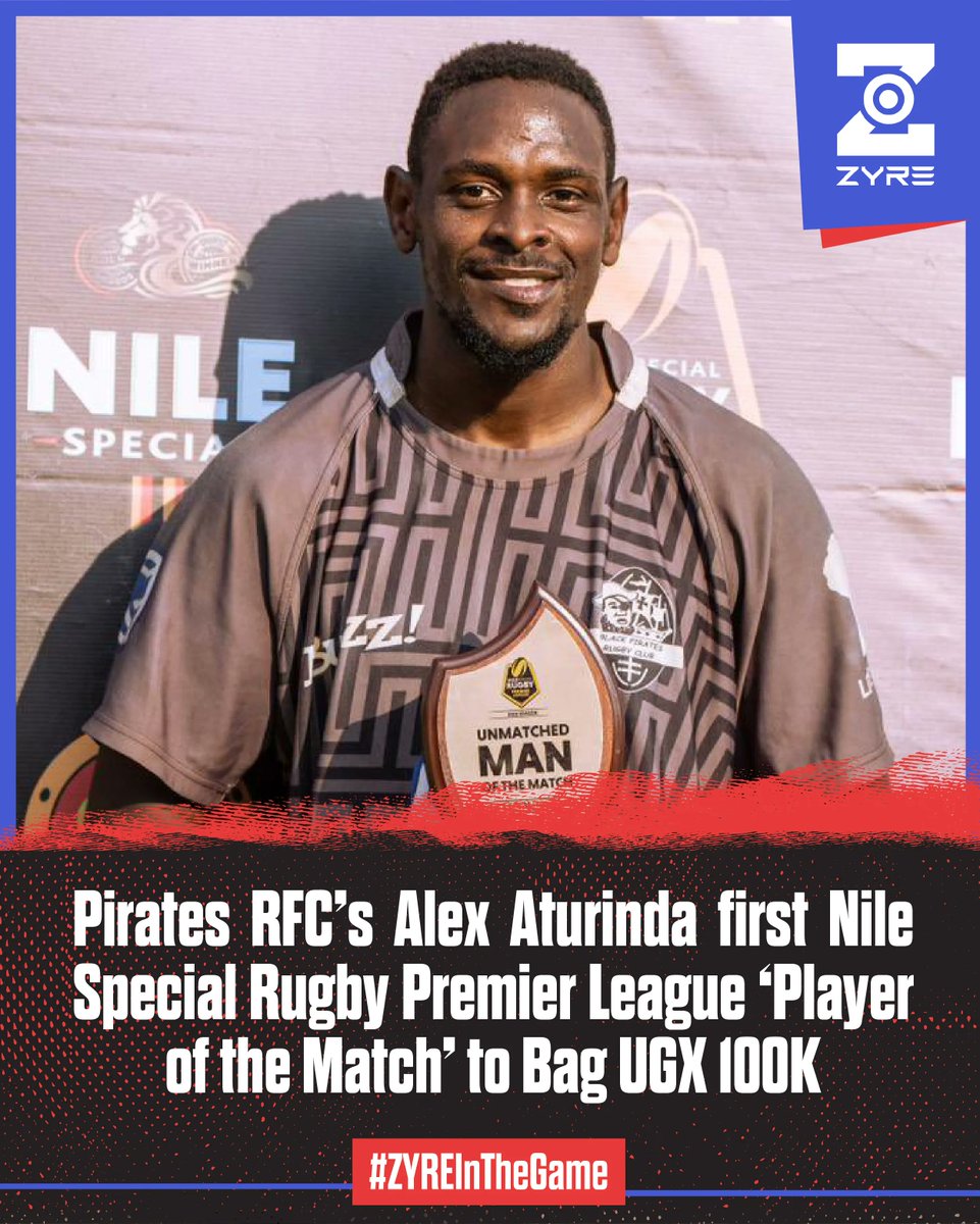 OfficialZYRE_'s tweet photo. .@piratesrugbyUG's Alex Aturinda made history as the first #NileSpecialRugby Premier League 'Player of the Match' to bag UGX 100K &amp; a plaque where it was a medal and a beer 6-pack last season. Shows the growing recognition of Ugandan top athletes. RT if you agree! #ZYREInTheGame https://t.co/VMPh1j71jJ