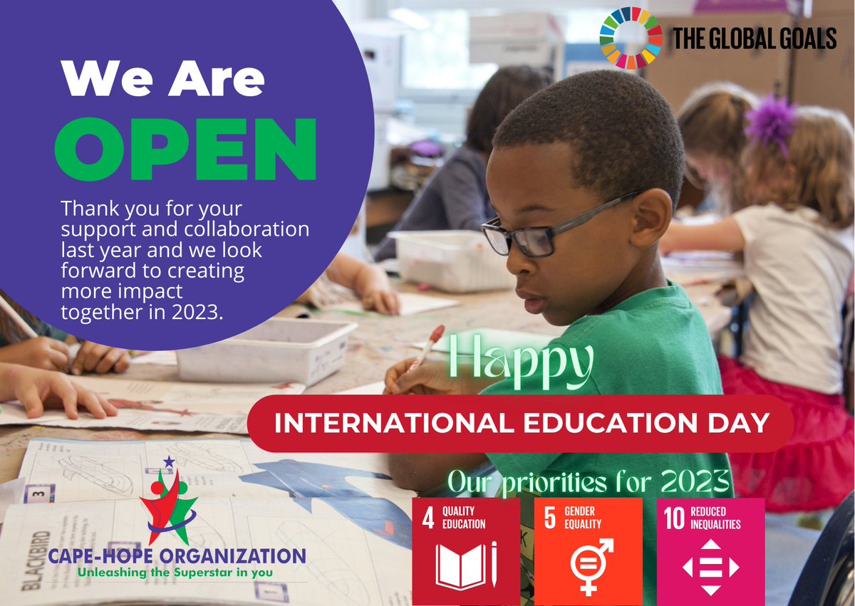 Announcing that we are officially back and looking forward to an impactful 2023 especially in the areas of education, gender equality and reduced inequalities. 
What a better time than #EducationDay because learning changes everything &amp; enables everyone to unleash their potential