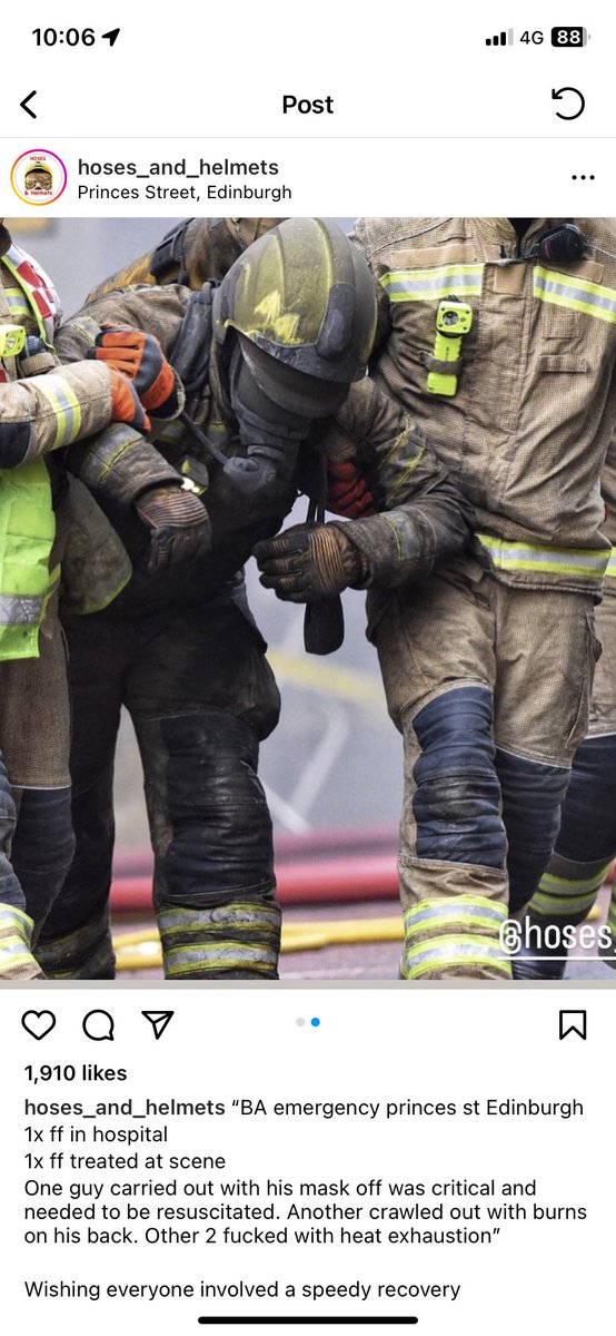 Charlot23664349's tweet photo. @RishiSunak What do firefighters have to do to prove they are worth a pay rise?
1 x FF in hospital
1 x FF treated on scene
1 x FF carried out without his mask critical and needed to be resuscitated
1 x FF crawled out with burns on back
2 x FF heat exhaustion
#edinburghfire https://t.co/6FxdxITHkT