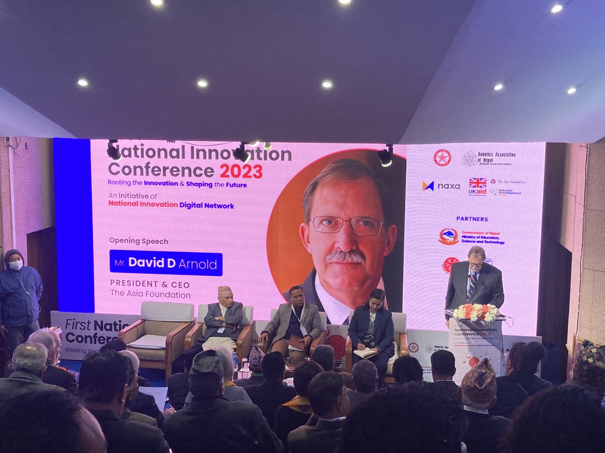 D4D_Nepal's tweet photo. @Asia_Foundation President and CEO David Arnold shares about the Foundation’s support to innovative ideas in Nepal including @mot_oxygenteam and BIPAD.
#nepalinnovates #innovatethefuture #d4dnepal https://t.co/L2bsJNbXkk