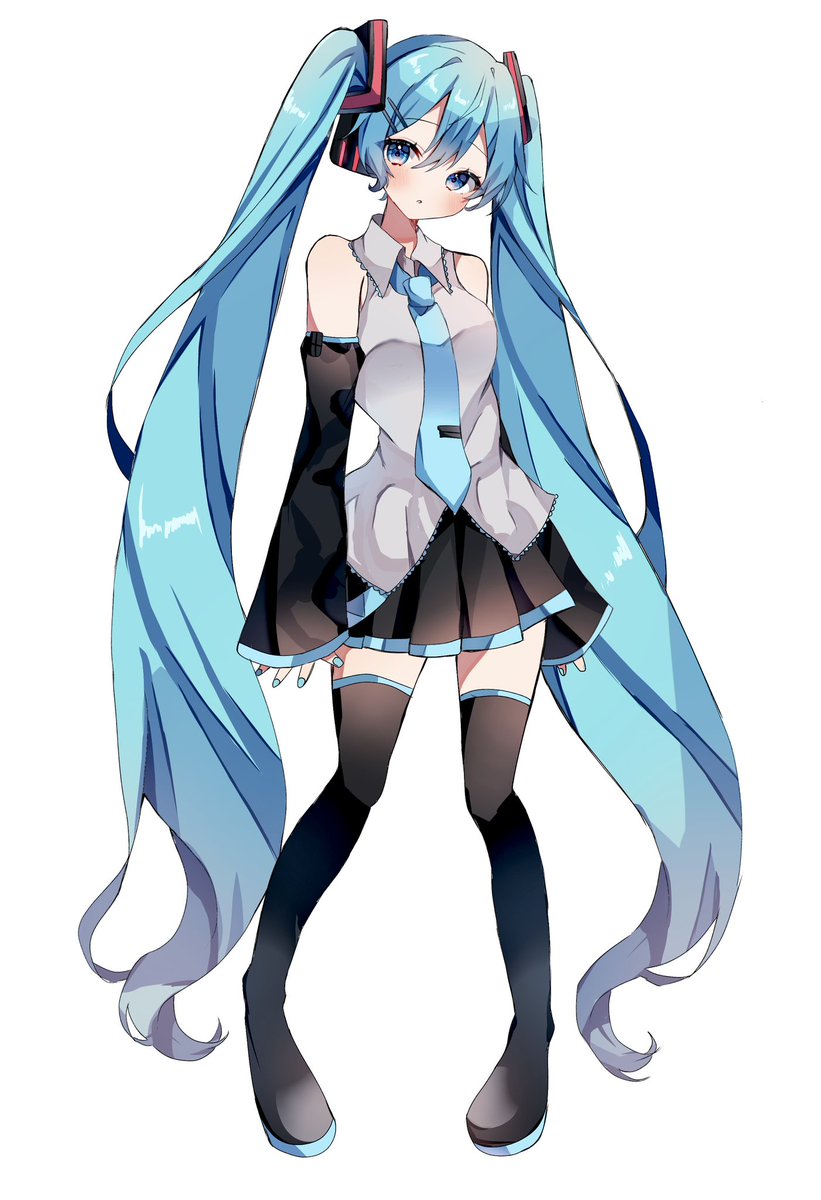 hatsune miku 1girl solo long hair necktie skirt twintails detached sleeves  illustration images