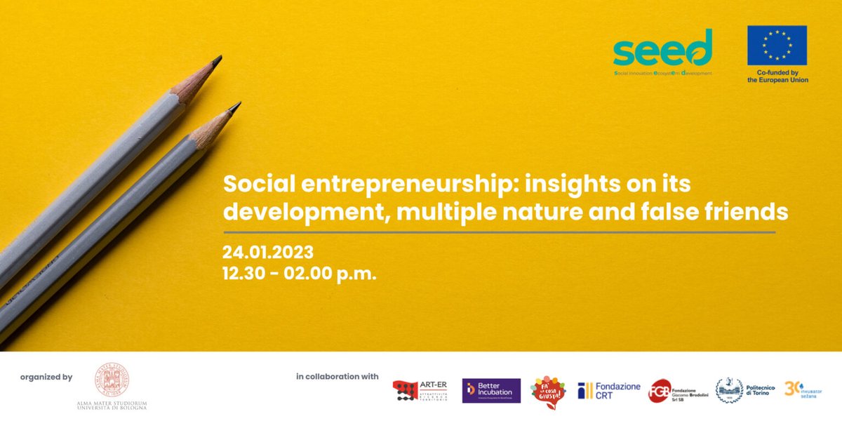 📣Today at 12.30 our colleauge <a href="/ChiaraDavalli/">Chiara Davalli</a>, Kristian Mancinone I #EUBIC <a href="/Arter_ER/">ART-ER</a> &amp; @DorijanMarsic I #EUBIC <a href="/InkubatorSezana/">Inkubator Sežana</a> will present policy recommendations for #socialentrepreneurship from <a href="/BetterIncub/">Better Incubation</a> in a webinar organized by @seed_euproject 
👉bit.ly/3JjvWMW