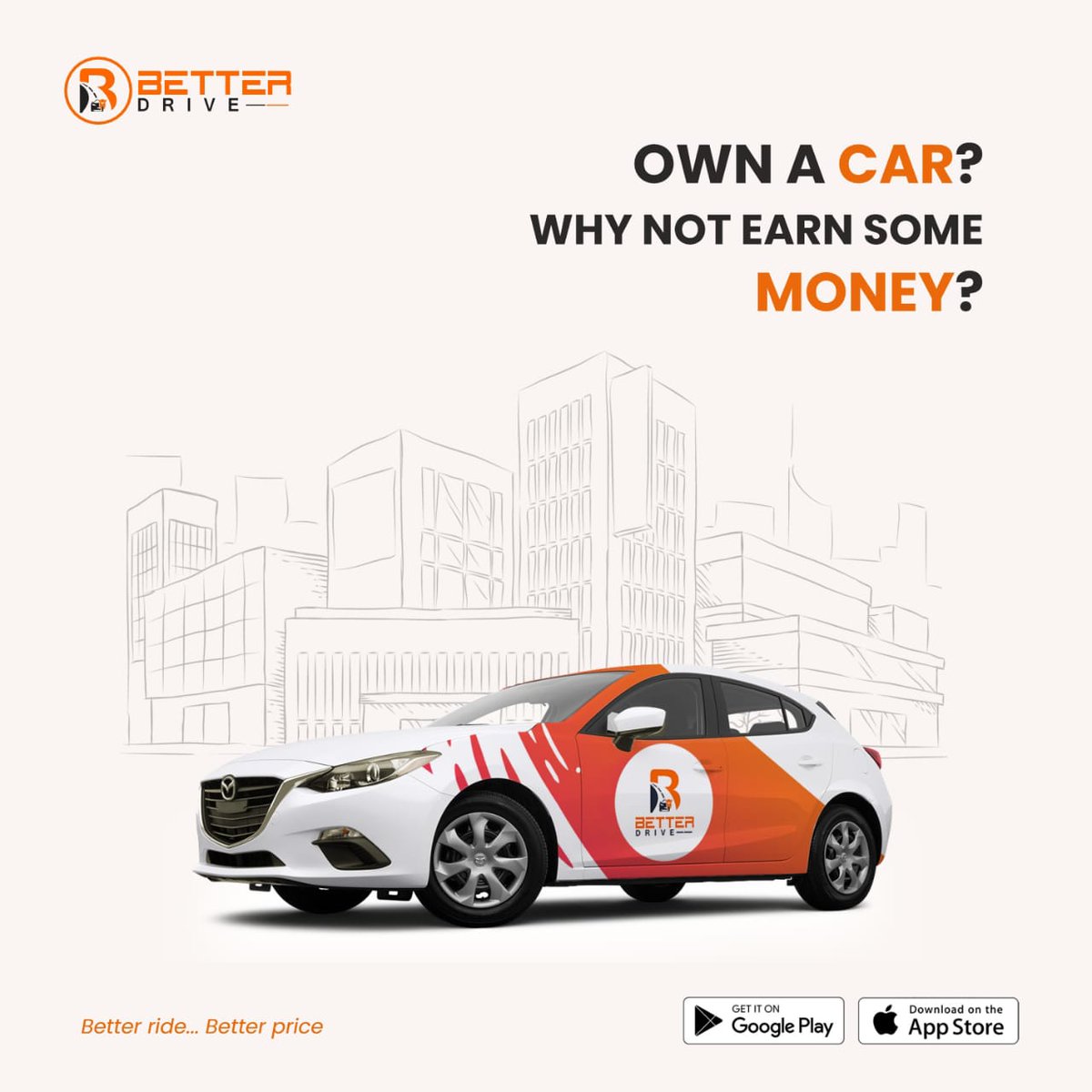 BetterDrive_'s tweet photo. Why spend money on your car when you can make money from your car? Register to drive with BetterDrive today and make some money.

#uber #taxi #rideshare #driver #cars #travel #cabify #transportation #logistics #ibadan #betterdrive https://t.co/fkGGbv4Bgr