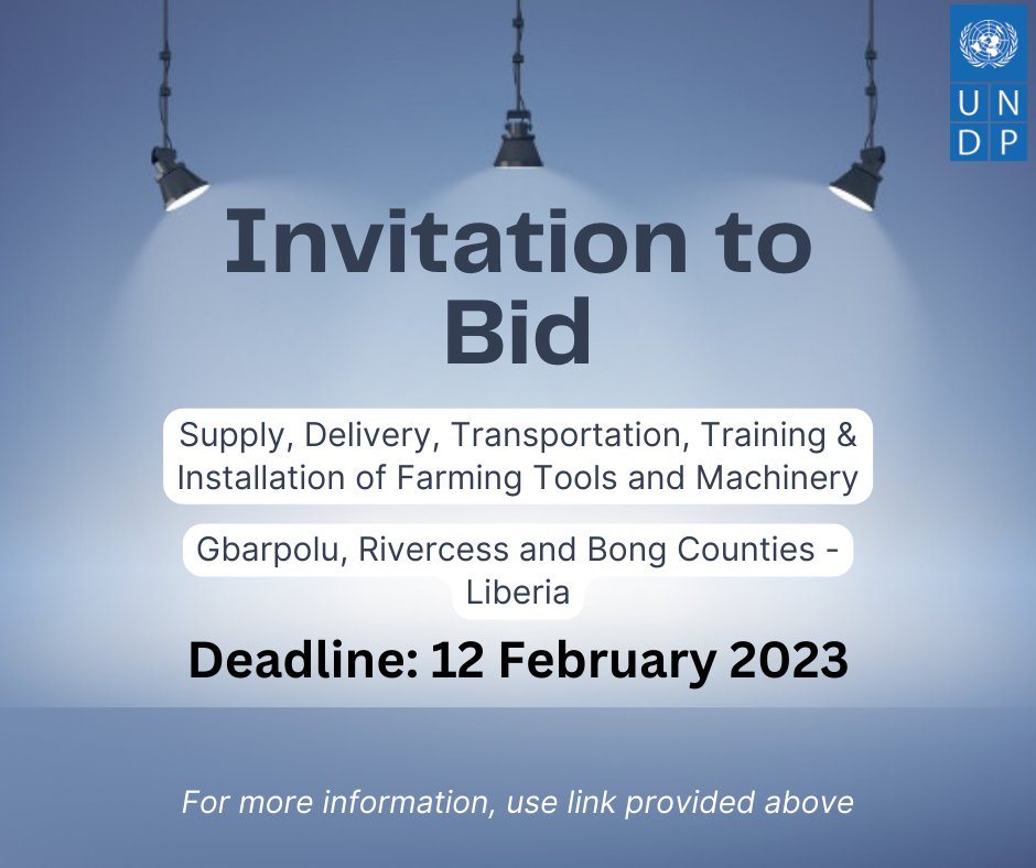 UNDPLiberia's tweet image. As part of the new Accelerated Community Development Programme #ACDP, UNDP Liberia invites bids for the supply of #Farming tools and equipment. For more information, 👉 procurement-notices.undp.org/view_negotiati…