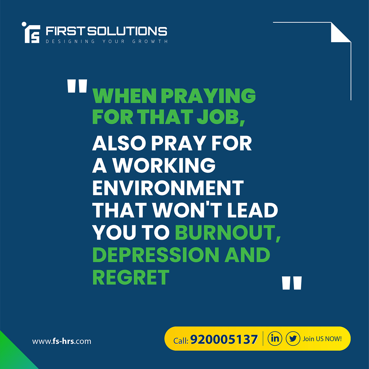 FirstSolutionHR's tweet image. when praying for that job, also pray for a working environment that wont lead you to burnout, depression and regret

#Payroll #HumanResource #FirstSolutions #Employees #Support