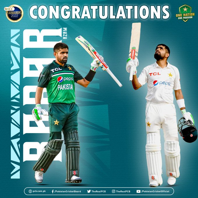 pslcricket786's tweet photo. Babar Azam has been selected in the ICC Men's ODI Team of the Year for the fourth time since 2017 (second time as captain) and first time in the ICC Men's Test Team of the Year 🌟

#ICCAwards #BabarAzam𓃵 #ShadabKhan #naseemshah #PSL8 https://t.co/AWVuBc9ZVG