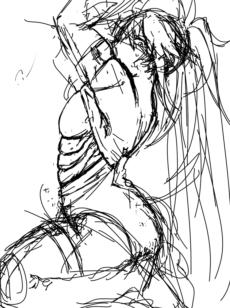 腰を反ったきれいなポーズを取らせようとする
→先に腰から描いたせいで頭の位置がわからなくなる
→筋肉を直してたらわかんなくなる
→もうわかんないッピ(思考放棄)
というほむちゃんのらくがきです。健全と言い張ります