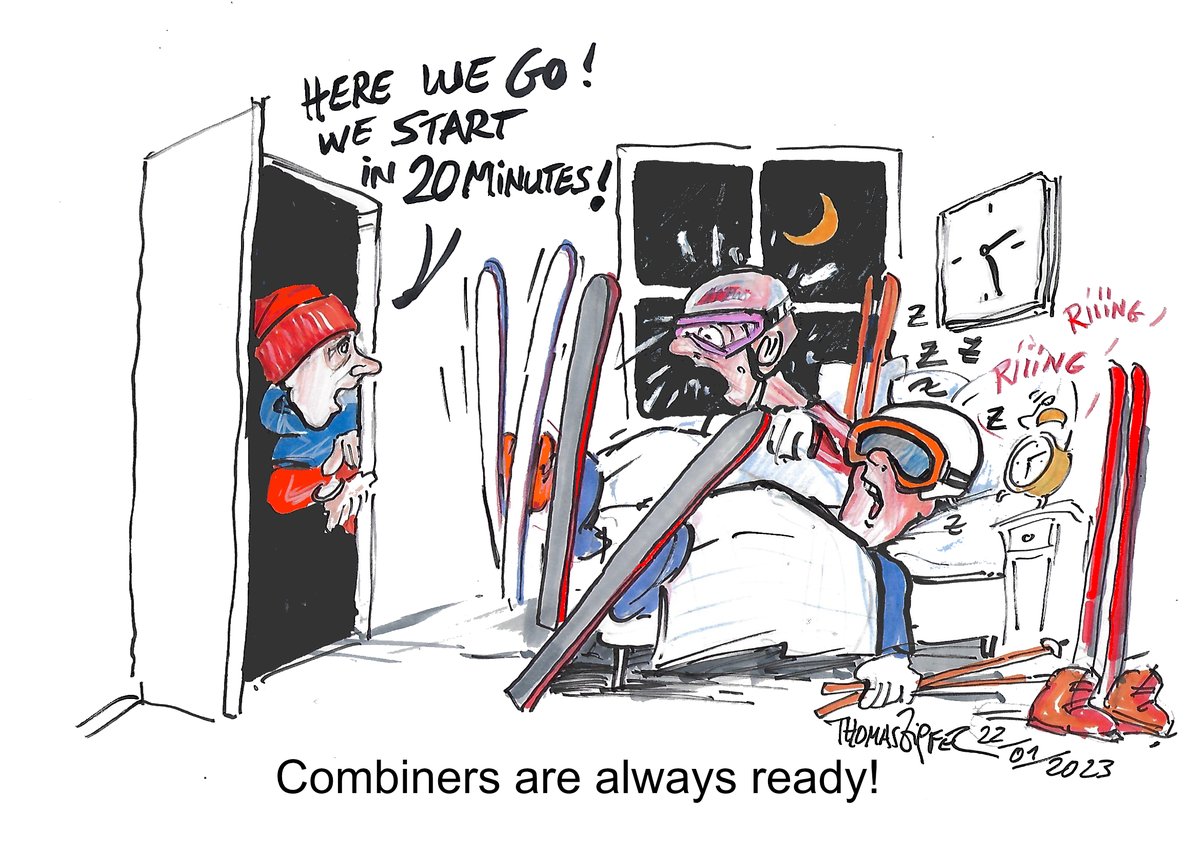 fisnoco's tweet photo. #throwback to last weekend's proof that "too early" doesn't exist in #nordiccombined 💤

#fisnoco
Cartoon: #ThomasZipfel https://t.co/3q5qMcmmW0