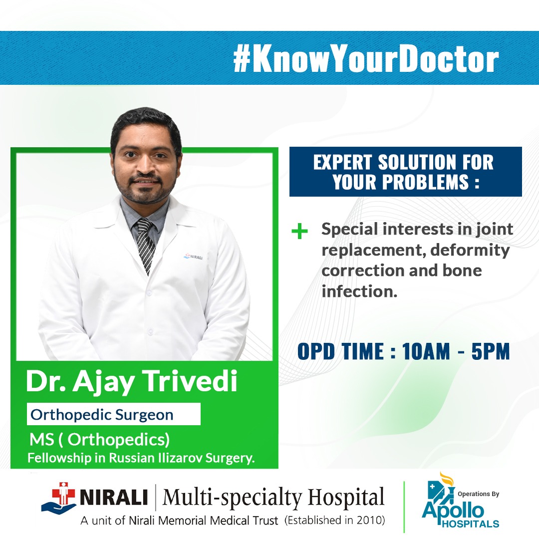 Meet Dr. Ajay Trivedi Orthopedic Surgeon at Nirali MultiSpecialty Hospital. 
.
.
.
#niralimultispecialityhospital #multispecialityhospital #KnowYourDoctor #orthopaedics #orthopedicdoctor #orthopaedicsurgeon #orthopaedicdoctor  #knowourdoctor #bestdoctors #besthospital