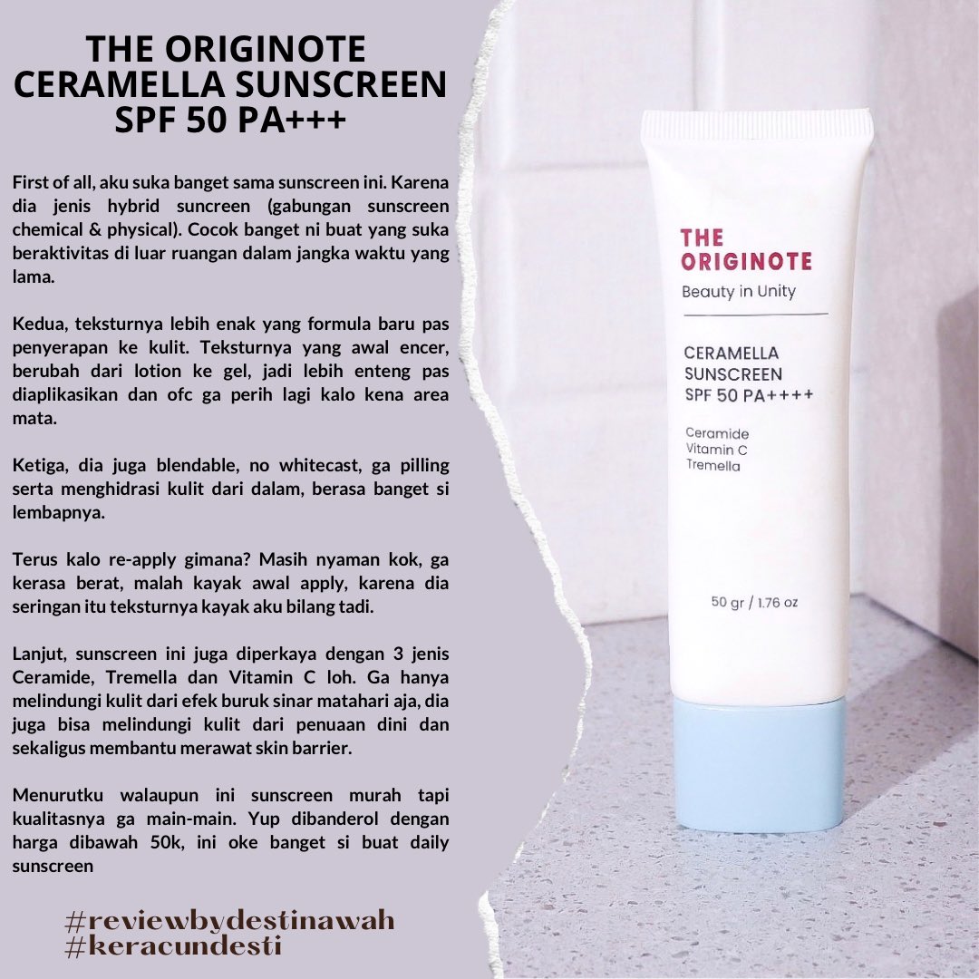destinawah's tweet photo. [Sunscreen Murah Tapi Kualitasnya Gak Main-main]

Aku ga bosen-bosennya ngeracunin kalian sama skincare yang murmer tapi kualitasnya ga main-main. Apalagi kalo bukan dari The Originote. 

#racuninskincare #reviewbydestinawah #keracundesti https://t.co/ThQYlMnE5R