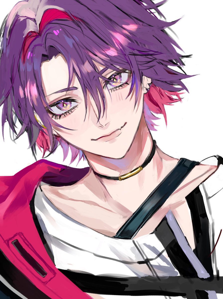 male focus 1boy purple hair solo purple eyes white background looking at viewer  illustration images