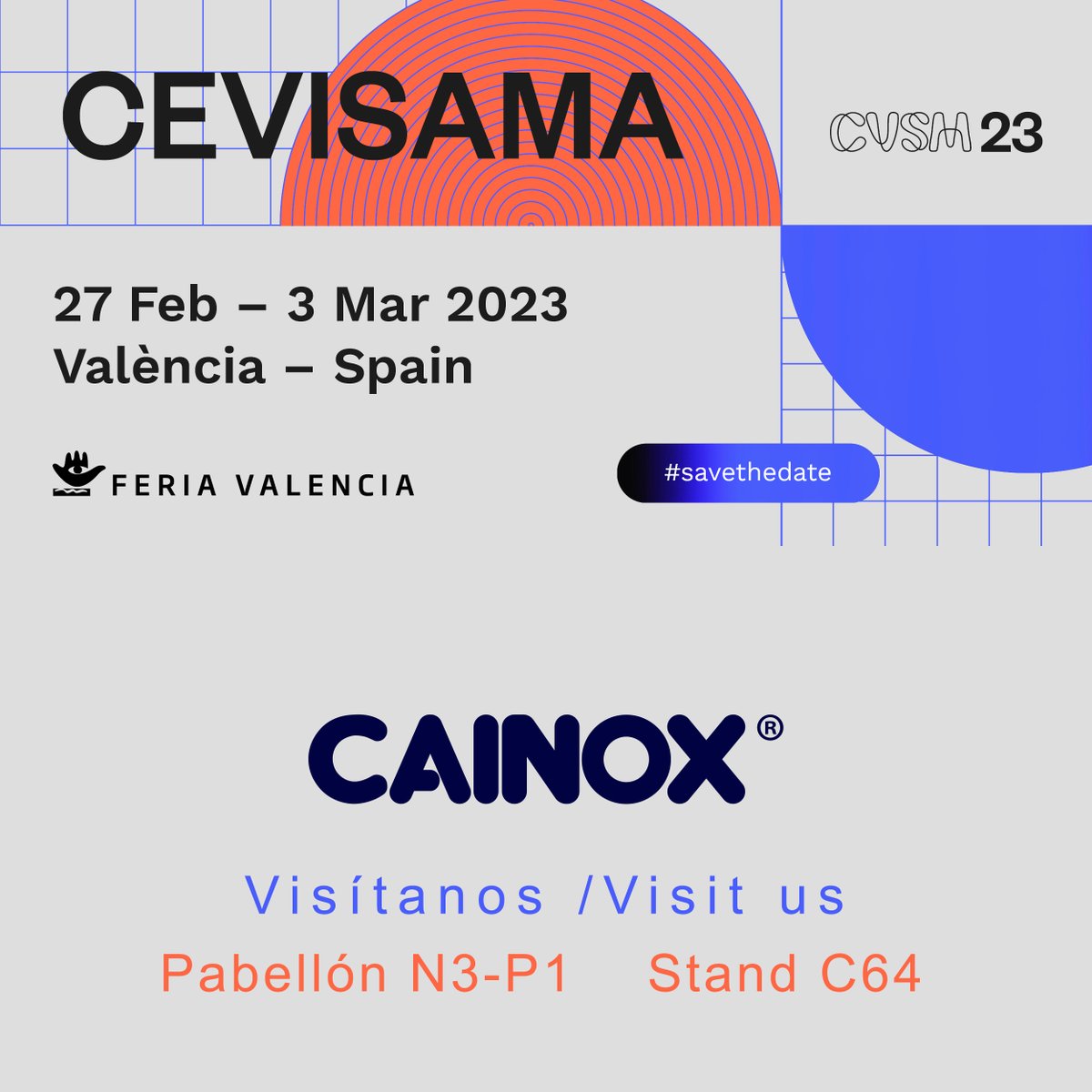 📣 Confirmamos nuestra participación en la próxima edición de <a href="/Cevisama/">Cevisama</a> 2023, la Feria Internacional de la Cerámica y Baño, evento que se celebrará del 27 de febrero al 3 de marzo en Feria Valencia. ¡Os esperamos en el Stand C64, Pabellón N3-P1!

#CVSM23 #cevisama23 #cevisama