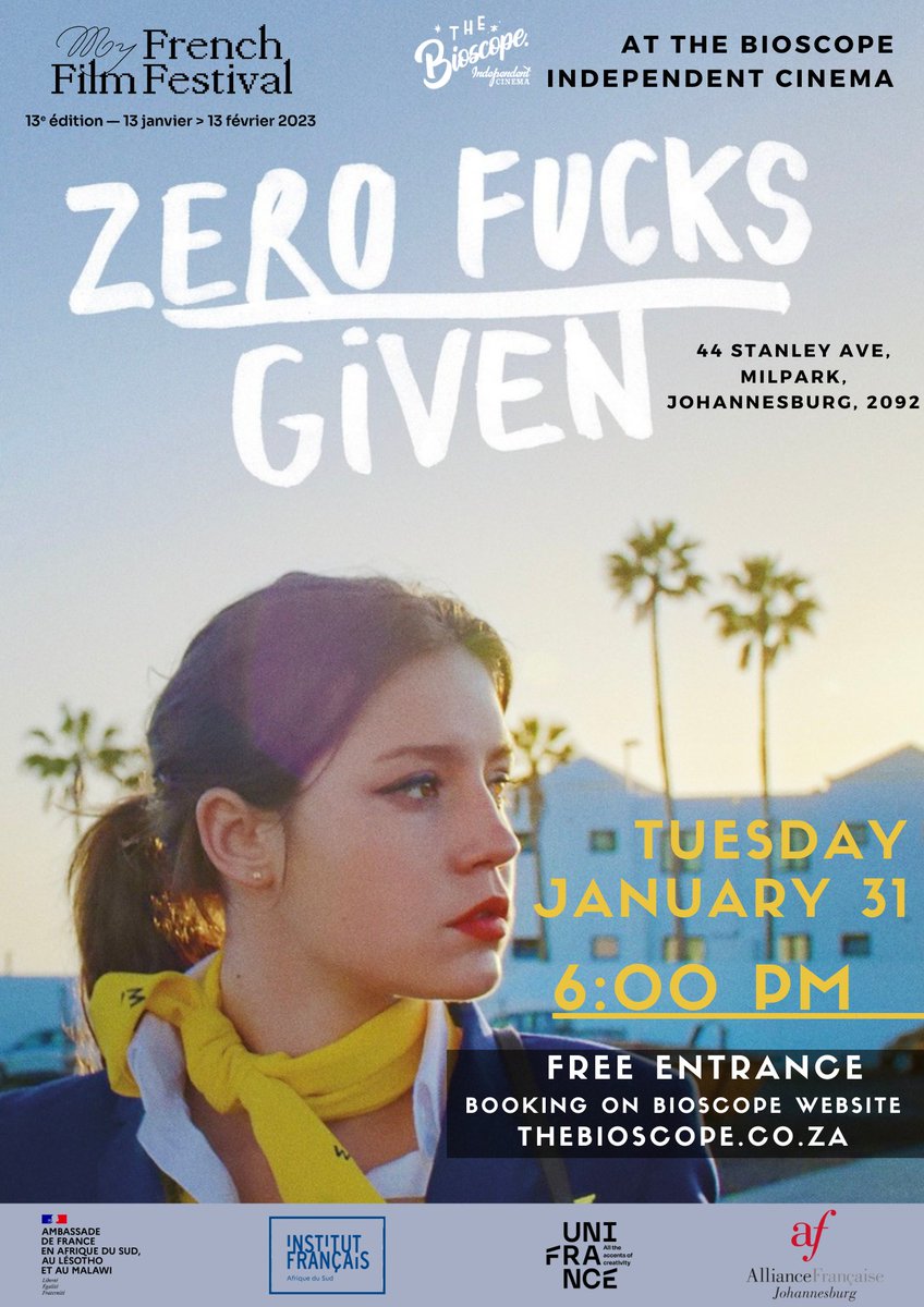 To add a bit of cinematic flare to @myfff, we've partnered with @AFJoburg to do a public screening of Emmanuel Marre and Julie Lecoustre’s comedy-drama: Rien a à foutre/Zero F*cks given at @the_bioscope next Tuesday, 31 January, 6pm!

#MyFrenchFilmFestival #myFFF

[Thread 1/2]