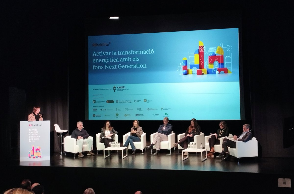 clusterEE's tweet photo. Avui participem a la jornada REhabilita "Activar la transformació energètica amb els fons #NextGeneration i
organitzada per @cateb_barcelona per presentar el projecte #Edificat impulsat per @Promocio_gi i amb participació de @pole_DERBI, @PerpiMetropole i el #CEEC https://t.co/LY0lbQOnko