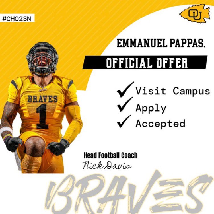 EmmanuelPappas3's tweet image. #AGTG Blessed to receive an offer from @OttawaBravesFB!!
@CoachOliverPate @jacobgarcia91_ 
@coach_granville @LarryWMcrae